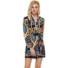 Ai Generated Apple Foliage Long Sleeve Satin Robe by Ravend