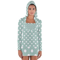 Light Blue And White Polka Dots Long Sleeve Hooded T-shirt by GardenOfOphir