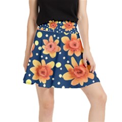 Flowers And Polka Dots Watercolor Waistband Skirt by GardenOfOphir