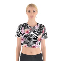 Brilliantly Hued Watercolor Flowers In A Botanical Cotton Crop Top by GardenOfOphir