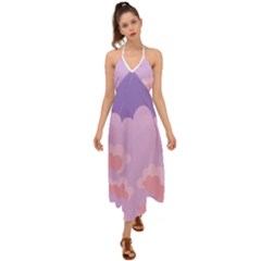 Sky Nature Sunset Clouds Space Fantasy Sunrise Halter Tie Back Dress  by Ravend