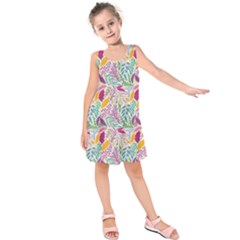 Leaves Colorful Leaves Seamless Design Leaf Kids  Sleeveless Dress by Ravend