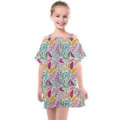 Leaves Colorful Leaves Seamless Design Leaf Kids  One Piece Chiffon Dress by Ravend