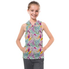 Leaves Colorful Leaves Seamless Design Leaf Kids  Sleeveless Hoodie by Ravend