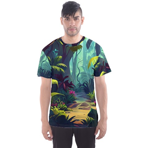 Rainforest Jungle Cartoon Animation Background Men s Sport Mesh Tee by Ravend