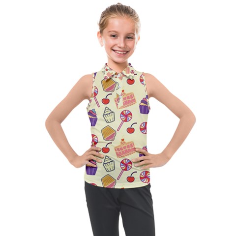 Happy Birthday Cupcake Pattern Lollipop Flat Design Kids  Sleeveless Polo Tee by Ravend