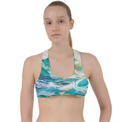 Ai Generated Waves Ocean Sea Tsunami Nautical Art Criss Cross Racerback Sports Bra by Ravend