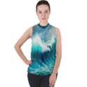 Ai Generated Waves Ocean Sea Tsunami Nautical Painting Mock Neck Chiffon Sleeveless Top View1