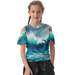 Ai Generated Waves Ocean Sea Tsunami Nautical Painting Kids  Butterfly Cutout Tee by Ravend