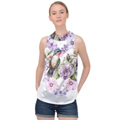 Hummingbird In Floral Heart High Neck Satin Top by augustinet