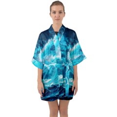 Ai Generated Waves Ocean Sea Tsunami Nautical Sea Half Sleeve Satin Kimono  by Ravend