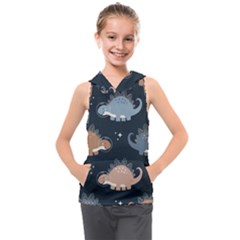 Dino Art Pattern Design Wallpaper Background Kids  Sleeveless Hoodie by Ravend