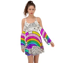 Rainbow Fun Cute Minimal Doodle Drawing Art Boho Dress by Ravend