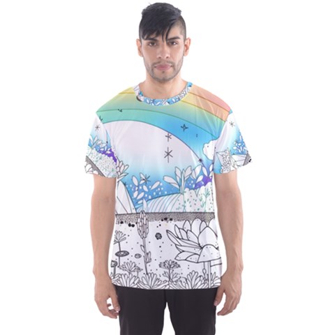 Rainbow Fun Cute Minimal Doodle Drawing Arts Men s Sport Mesh Tee by Ravend