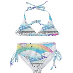 Rainbow Fun Cute Minimal Doodle Drawing Arts Kids  Classic Bikini Set by Ravend