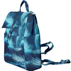 Moonlight High Tide Storm Tsunami Waves Ocean Sea Buckle Everyday Backpack by Ravend