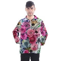 Charming Watercolor Flowers Men s Half Zip Pullover by GardenOfOphir