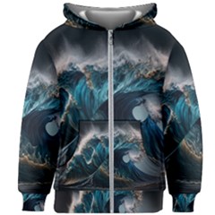 Tsunami Waves Ocean Sea Water Rough Seas 7 Kids  Zipper Hoodie Without Drawstring by Ravend