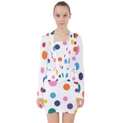 Polka Dot V-neck Bodycon Long Sleeve Dress by 8989