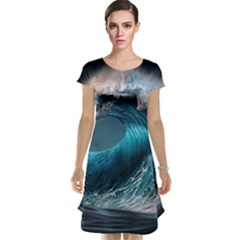 Tsunami Waves Ocean Sea Water Rough Seas Cap Sleeve Nightdress by Ravend