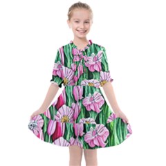 Blushing Bold Botanical Watercolor Flowers Kids  All Frills Chiffon Dress by GardenOfOphir