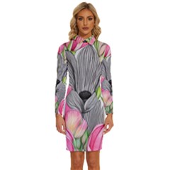 Budding And Captivating Long Sleeve Shirt Collar Bodycon Dress by GardenOfOphir