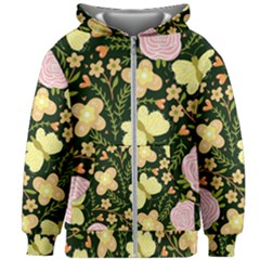 Flowers Rose Blossom Pattern Creative Motif Kids  Zipper Hoodie Without Drawstring by Ravend