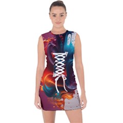 Ai Generated Swirl Splash Blaze Design Art Lace Up Front Bodycon Dress by Ravend