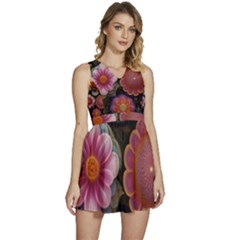 Ai Generated Floral Pattern Flowers Floral Sleeveless High Waist Mini Dress by Ravend