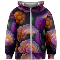 Ai Generated Flowers Plants Petals Buds Kids  Zipper Hoodie Without Drawstring by Ravend