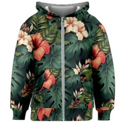 Flowers Monstera Foliage Tropical Jungle Drawing Kids  Zipper Hoodie Without Drawstring by Ravend