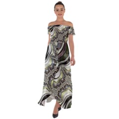 Fractal Background Pattern Texture Abstract Design Art Off Shoulder Open Front Chiffon Dress by Ravend