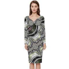 Fractal Background Pattern Texture Abstract Design Art Long Sleeve V-neck Bodycon Dress  by Ravend