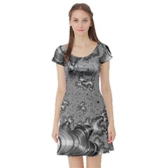 Fractal Background Pattern Texture Abstract Design Silver Short Sleeve Skater Dress by Ravend