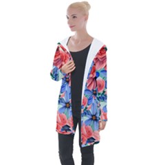 Classy Watercolor Flowers Longline Hooded Cardigan by GardenOfOphir