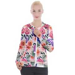 Country-chic Watercolor Flowers Casual Zip Up Jacket by GardenOfOphir