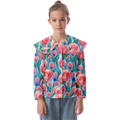 Brilliantly Hued Watercolor Flowers In A Botanical Kids  Peter Pan Collar Blouse by GardenOfOphir