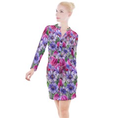 The Perfect Pattern For Your Cottagecore Aesthetics Button Long Sleeve Dress by GardenOfOphir