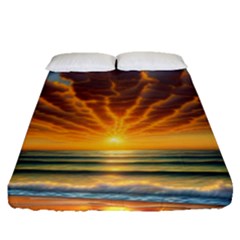 Waves At Sunset Fitted Sheet (queen Size) by GardenOfOphir