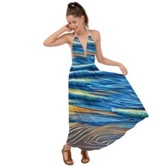 Waves Crashing On The Shore Backless Maxi Beach Dress by GardenOfOphir