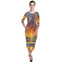 Waves At Sunset Quarter Sleeve Midi Velour Bodycon Dress View1