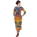 Waves At Sunset Quarter Sleeve Midi Velour Bodycon Dress View2