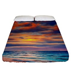 Serene Sunset Over Beach Fitted Sheet (queen Size) by GardenOfOphir