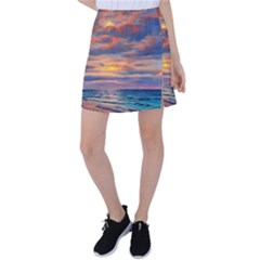 Serene Sunset Over Beach Tennis Skirt by GardenOfOphir