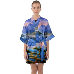 Romantic Lake Sunset Half Sleeve Satin Kimono  by GardenOfOphir