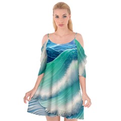 Beautiful Abstract Pastel Ocean Waves Cutout Spaghetti Strap Chiffon Dress by GardenOfOphir