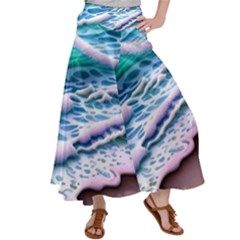 Shore Blue Ocean Waves Satin Palazzo Pants by GardenOfOphir