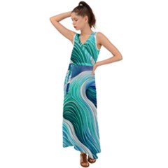 The Power Of The Ocean Iii V-neck Chiffon Maxi Dress by GardenOfOphir