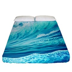 Blue Ocean Wave Watercolor Ii Fitted Sheet (queen Size) by GardenOfOphir