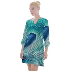 Summer Ocean Waves Open Neck Shift Dress by GardenOfOphir